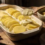 Gratin dauphinois : enrobez les rondelles de crème avant de les disposer dans le plat