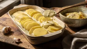 Gratin dauphinois : enrobez les rondelles de crème avant de les disposer dans le plat