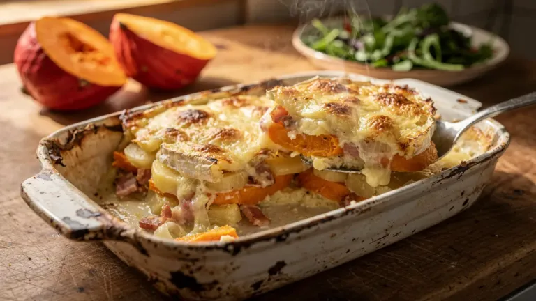 Potiflette : le potimarron remplace tout ou partie des pommes de terre de la tartiflette Potiflette : le potimarron remplace tout ou partie des pommes de terre de la tartiflette