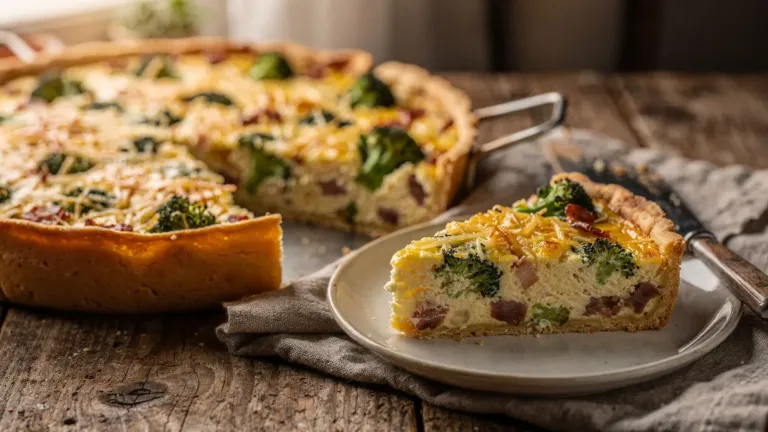Quiche sans pâte au brocoli et à la pancetta : le cottage cheese remplace la crème