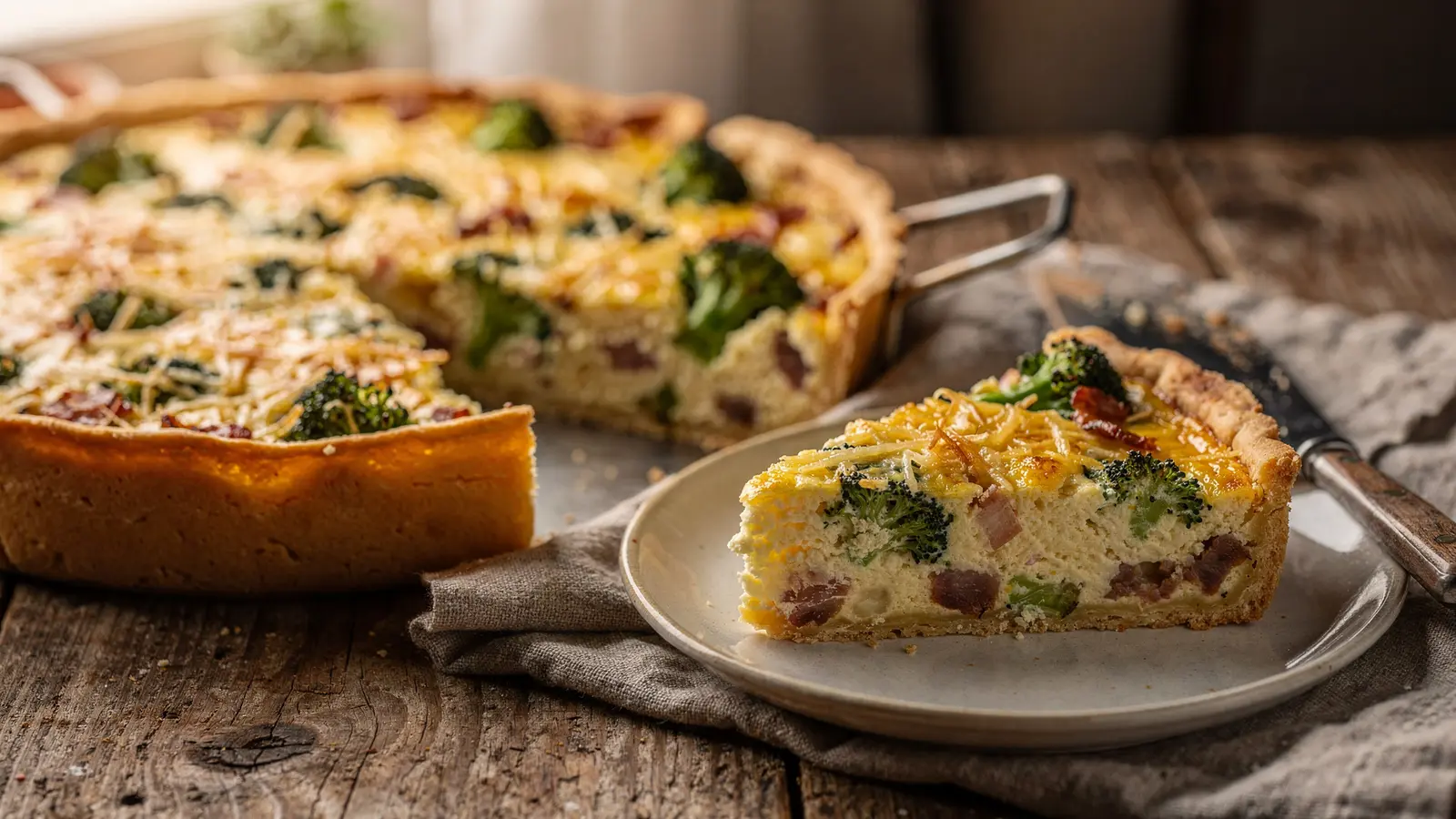 Quiche sans pâte au brocoli et à la pancetta : le cottage cheese remplace la crème Quiche sans pâte au brocoli et à la pancetta : le cottage cheese remplace la crème