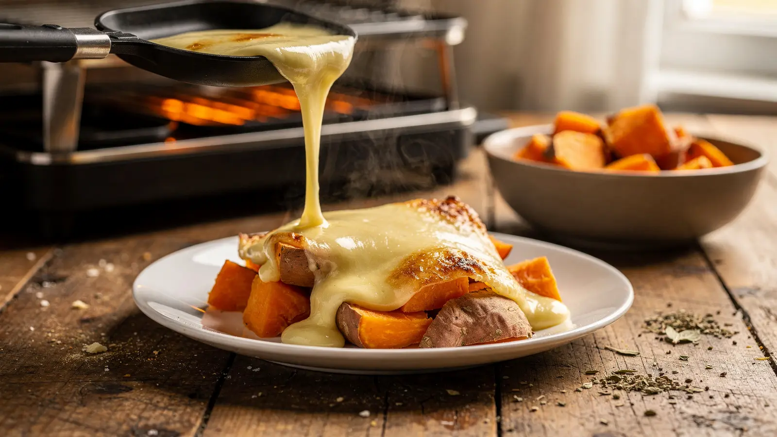 Raclette : la patate douce, une alternative aux pommes de terre avec le fromage fondu