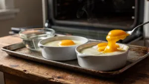Œufs au plat au four : la méthode du chef Will Murray avec un récipient d’eau